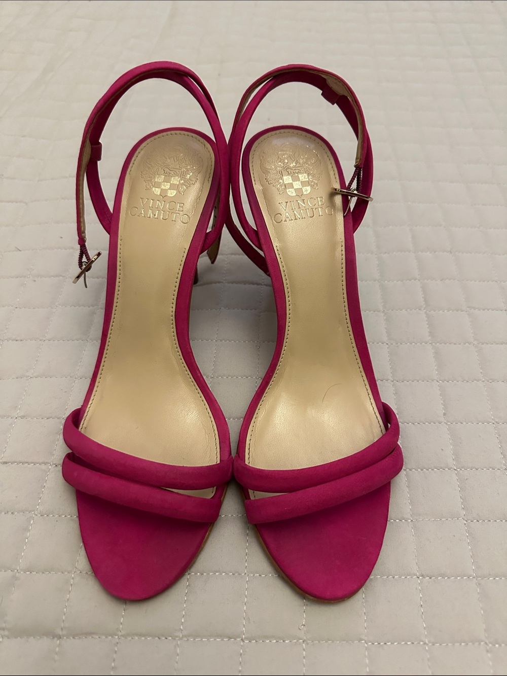 Vince Camuto Kantiel high heel sandals in a vibrant cosmo pink color.